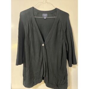 CHAPS Classics 2X Black 3/4 SLEEVE BUTTON CARDIGAN SWEATER
